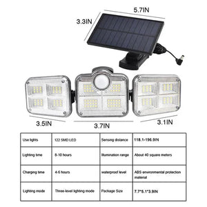 ADJUSTABLE 3 HEADS 122 LED SOLAR LIGHT