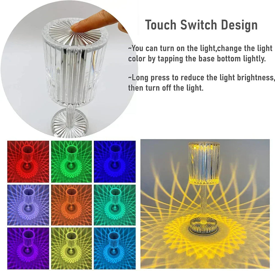 Diamond Table Lamp Touch and Remote Control 16 Color USB Rechargable