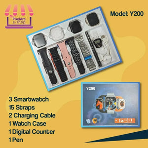 Y200 Smartwatch (3 Watches + 15 Straps + Silicone Case + Touch Pen + Counter )